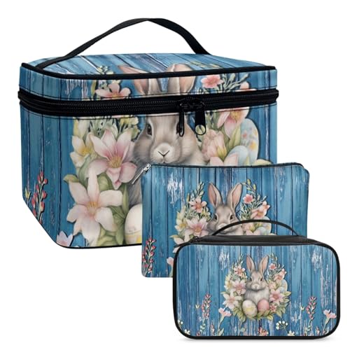 Dolyues Ostern Hase Kosmetiktaschen für Frauen Kleine Make up Tasche Leder Schminktasche Reise Kosmetiktaschen mit Metall Reißverschluss Make up Tasche für Reisen 3PCS von Dolyues