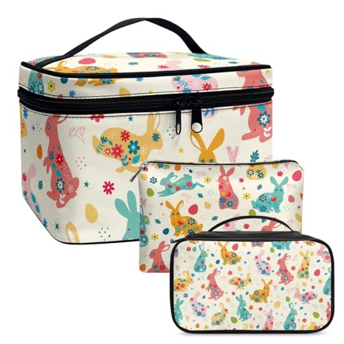 Dolyues Ostern Hasen Kosmetikzubehör-Organizer Make-up-Tasche, Tragbare Kosmetische Tasche, Reise-Make-up-Fall-Organisator der großen Kapazität, für Frauen-Toilettentasche für Mädchen Easter von Dolyues