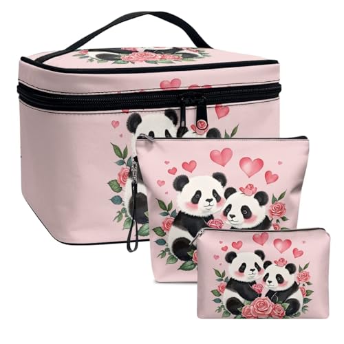 Dolyues Panda und Blume Tragbare Kosmetiktasche Damen, kleine Multifunktions-Aufbewahrungstasche, Handtasche Kosmetiktasche，Kosmetik Lagerung für Reise Schlafzimmer, Bad und andere Anlässe (Rosa) von Dolyues