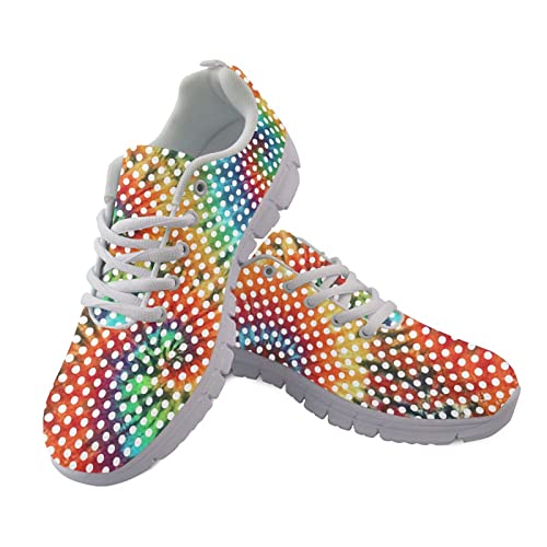 Dolyues Polka Dot Print Tie-Dye Damen Sneakers Casual Running Sports rutschfeste Damen Wanderschuhe mit hohen Absätzen No Slip Sneakers Tennisschuhe von Dolyues