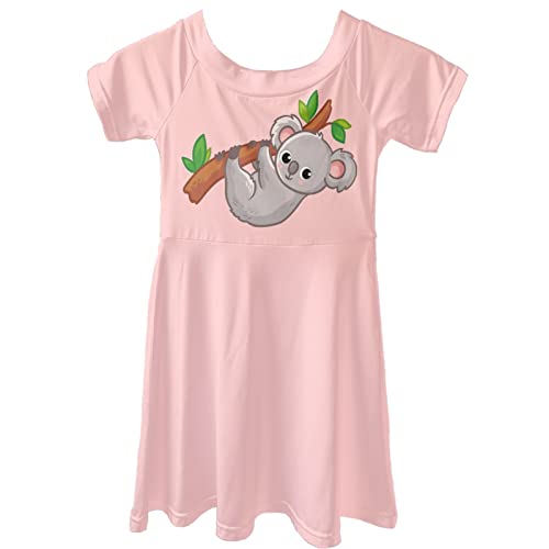 Dolyues Rosa Cartoon Faultier auf dem Baum Muster Mädchen Kurzarm Kleider Sommer Lässige Mode Alltag Kinderkleidung von Dolyues