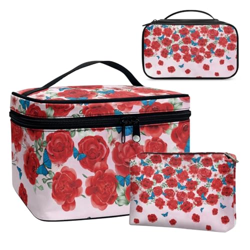 Dolyues Rote Rose Kosmetikkoffer Schminkkoffer Leer Make up Koffer Beauty Case Nagelkoffer Make up Organizer Koffer Multikoffer,Rosa von Dolyues