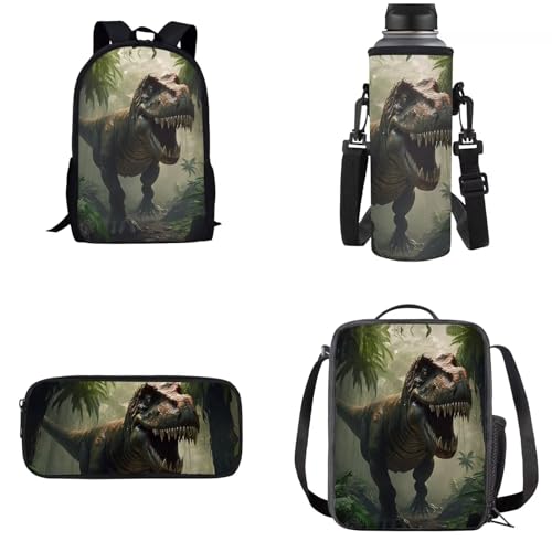 Dolyues Rucksack-Set, 4-in-1, Kinder-Schultasche, Grundschule, Schulrucksäcke, Büchertasche, Dinosaurier-2, Kinderrucksack von Dolyues