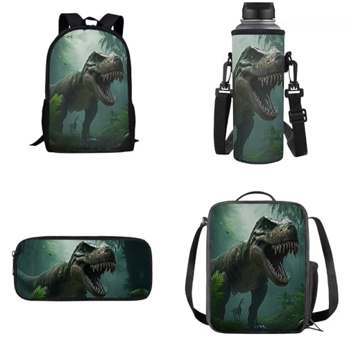 Dolyues Rucksack-Set, 4-in-1, Kinder-Schultasche, Grundschule, Schulrucksäcke, Büchertasche, Dinosaurier-3, Kinderrucksack von Dolyues