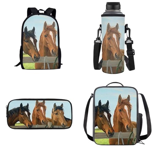 Dolyues Rucksack-Set, 4-in-1, Kinder-Schultasche, Grundschule, Schulrucksäcke, Büchertasche, Horse-1, Kinderrucksack von Dolyues