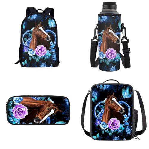 Dolyues Rucksack-Set, 4-in-1, Kinder-Schultasche, Grundschule, Schulrucksäcke, Büchertasche, Horse-4, Kinderrucksack von Dolyues