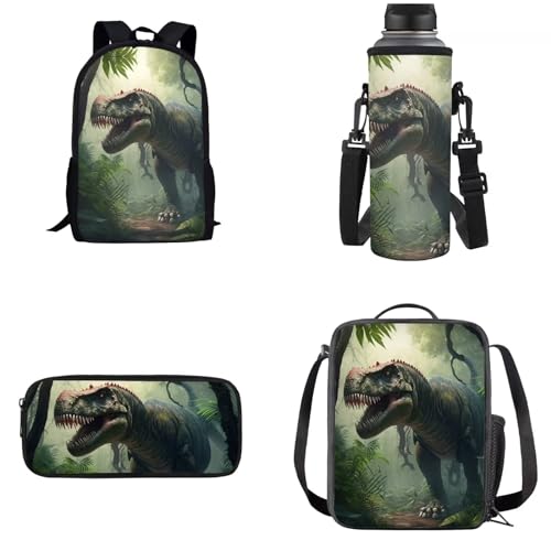 Dolyues Rucksack Set 4-in-1 Kinder Schultasche mit Lunchtasche und Federmäppchen Wasserflasche Träger, Dinosaurier, Kinderrucksack von Dolyues