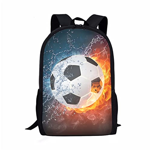 Dolyues Rucksack für Kinder, Mädchen, Jungen, Schultaschen für Teenager, lässig, High School, Grundschule, Rucksack, große Kapazität, Rucksack mit Seitentasche, Wasser Feuer Fußball, Einheitsgröße von Dolyues