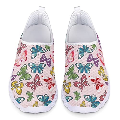 Dolyues Schöne Bunte Schmetterlinge-Rosa-Muster-atmungsaktive Slip-On-Schuhe für Frauen beiläufige sportliche Joggen Walking Turnschuhe 35 EU von Dolyues