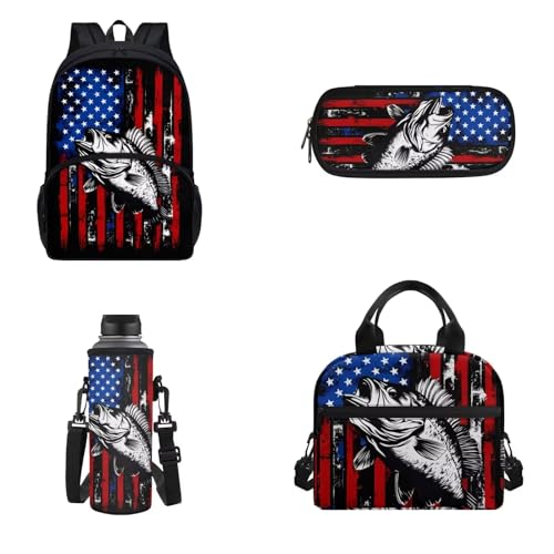 Dolyues Schulranzen 4 in 1 Rucksack Set Mädchen Schulrucksack für Kleinkind Teenager, Amerikanische Flagge von Barschfisch, Rucksack, Rucksäcke von Dolyues