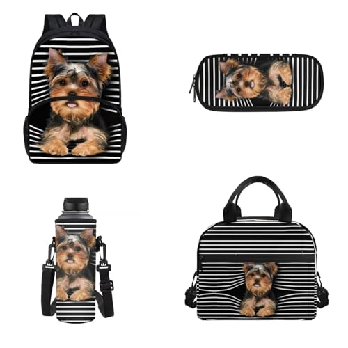 Dolyues Schulranzen 4 in 1 Rucksack Set Mädchen Schulrucksack für Kleinkind Teenager, Yorkshire Terrier, Rucksack Backpacks von Dolyues