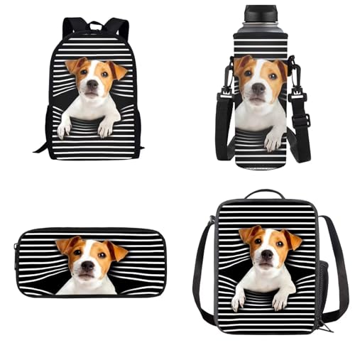 Dolyues Schulrucksack Kinderrucksäcke 4 in 1 Schulranzen Set für Mädchen Jungen, Dog Jack Russell Terrier, Kinderrucksack von Dolyues