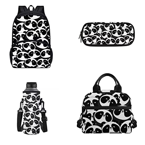 Dolyues Schulrucksack-Set für Kinder, Mädchen, Jungen, 4-teilig, Schulranzen, Schulbedarf, Reisezubehör, panda, One size von Dolyues