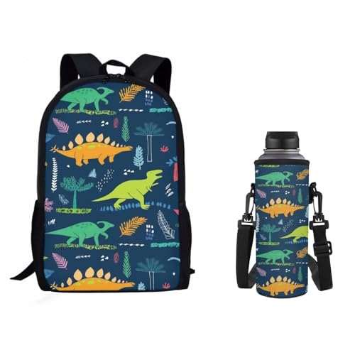 Dolyues Schultaschen für Teenager-Mädchen, 2-in-1-Schulrucksack, Schulanfang, Dinosaurier, Kinderrucksack von Dolyues