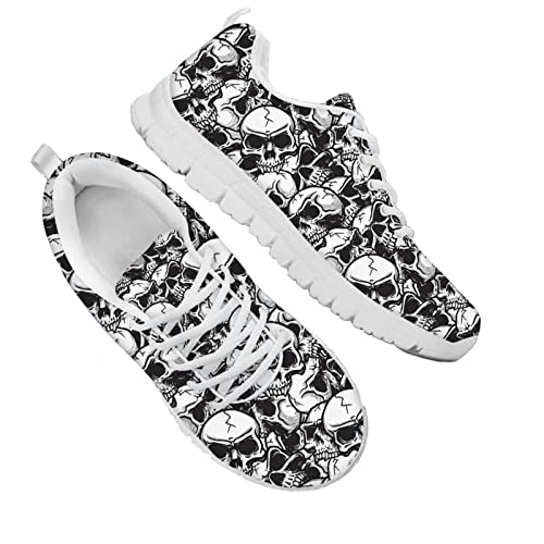 Dolyues Schwarz Weiß Punk Totenkopf Print Damen Herren Laufschuhe, Lässige Leichte Low Top Sportlich Gehen Joggen Flache Sneakers von Dolyues