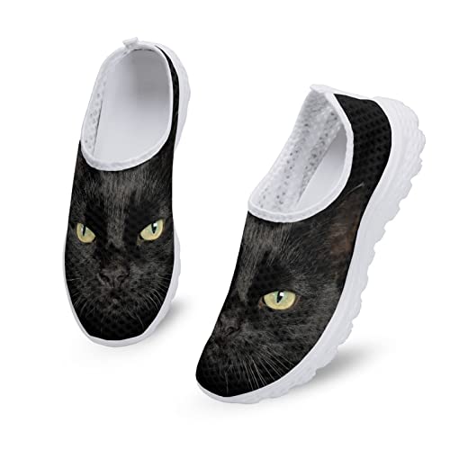 Dolyues Schwarze Katze/Kätzchen Print Damen Casual Slip On Schuhe,Leichte Atmungsaktive Joggen Laufschuhe von Dolyues