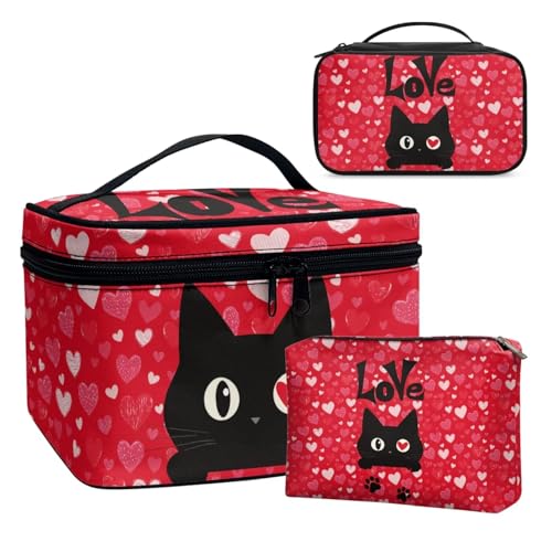 Dolyues Schwarze Katze Kosmetische Tasche Tragbare Reise Make-up Veranstalter Fall für Frauen Mädchen Multi Functional Storage Pouch Box 3PCS von Dolyues
