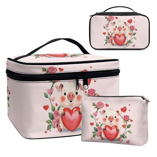 Dolyues Schwein Tragbare Make-up Tasche Kosmetische Taschen für Frauen Reise Zug Fall Große Kapazität Make-up Aufbewahrungsbox Organiser Große Toilettentasche Set 3pcs von Dolyues