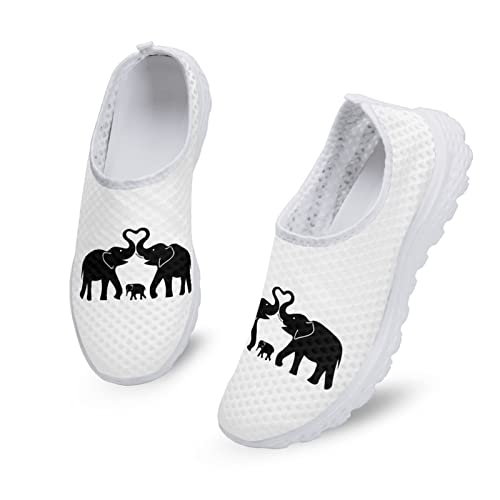 Dolyues Shadow Elephant Family Print Damen Casual Slip On Trainer Schuhe Atmungsaktiver Leichter Sportlicher Sneaker von Dolyues