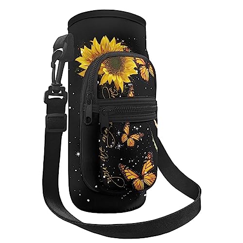 Dolyues Sonnenblumen-Schmetterling-Tragetasche, Schultertasche, Motiv "You are my sunshine", Kawaii-Katze, Wasserflasche, Hülle, mit verstellbarem Schultergurt und 2 Vordertaschen von Dolyues