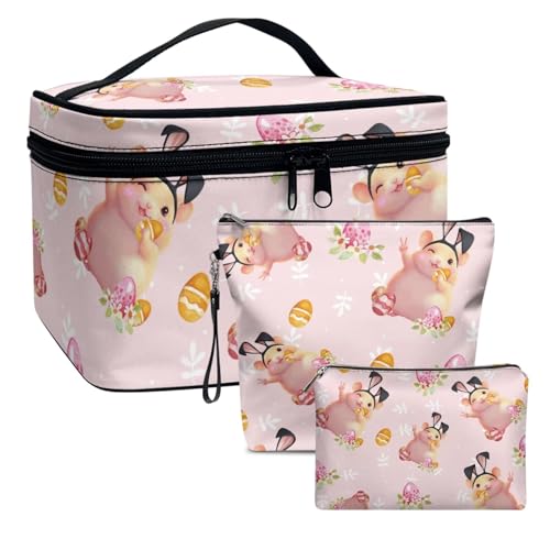 Dolyues Süßer Osterhase Make-up Tasche Kosmetik Fall Reise Schönheit Box Große Aufbewahrungsbox Make-up Zug Fall für Frauen Mädchen, kosmetische Tasche Ostertag von Dolyues