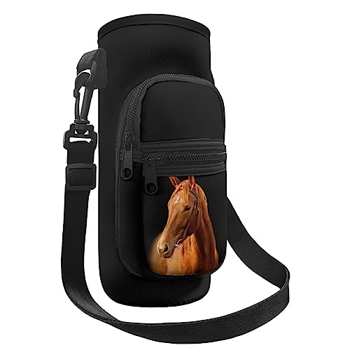 Dolyues Tragetasche für Pferde-Wasserflasche, für Kinder, Mädchen, Jungen, Sport-Trinkflasche, Schultertasche, Hülle, Tasche mit 2 Taschen und verstellbarem Schultergurt, Tier von Dolyues