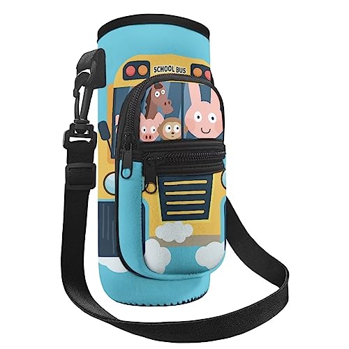 Dolyues Tragetasche für Wasserflasche, Motiv: Cartoon-Schulbus-Tier, niedliche Wasserflasche, Schultertasche, Tragetasche mit 2 Taschen, 63 / 100 / 180 ml von Dolyues