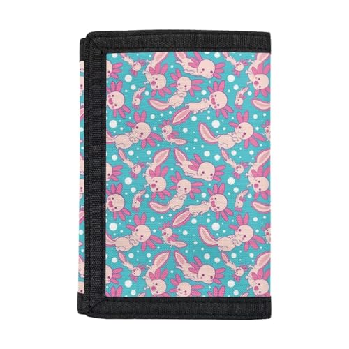 Dolyues Trifold Wallets, Kreditkartenetui Geldbörse Jungen Geldbörse Slim Folding Geldbörsen, Blase Axolotl-blau von Dolyues