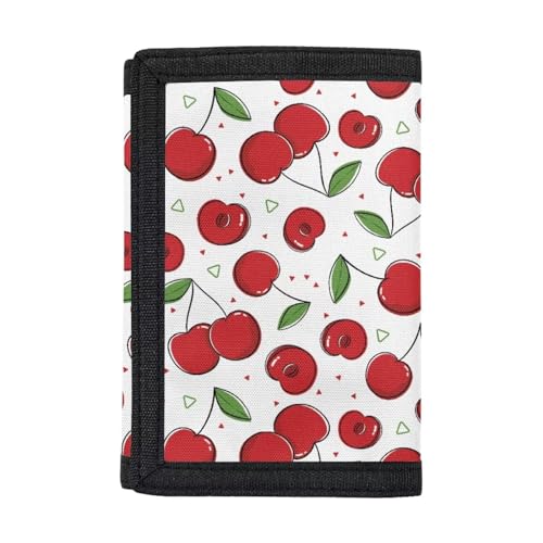 Dolyues Trifold Wallets, Kreditkartenetui Geldbörse Jungen Geldbörse Slim Folding Geldbörsen, Red Cherry von Dolyues