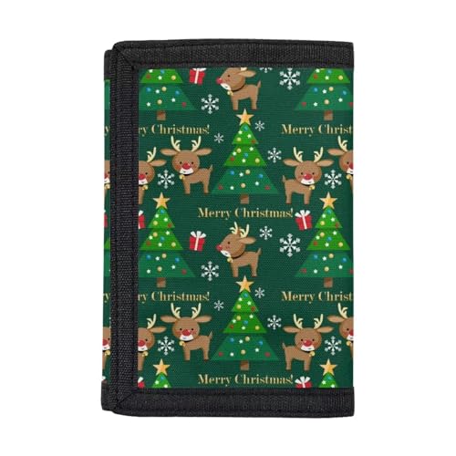 Dolyues Trifold Wallets, Kreditkartenetui Geldbörse Jungen Geldbörse Slim Folding Geldbörsen, Weihnachten Rentier-grün von Dolyues