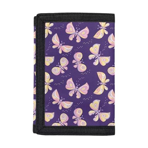 Dolyues Trifold Wallets, Kreditkartenetui Geldbörse Jungen Geldbörse Slim Folding Geldbörsen, violettfarbener schmetterling von Dolyues