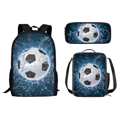 Dolyues Wasserfußball-Kinderrucksack für Jungen und Mädchen, Schultasche, Reisetasche, Sportball-Lunch-Tasche, Federmäppchen, Schulrucksäcke für Kinder von Dolyues