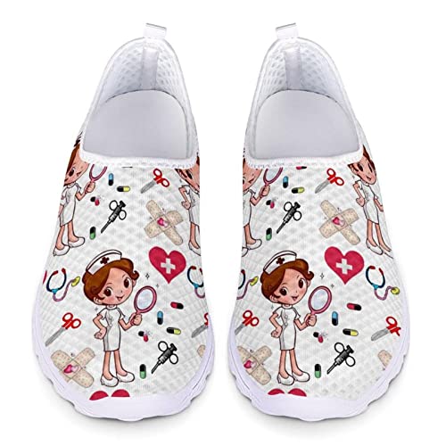 Dolyues Weiß Karikatur Pflege Muster Frauen Schlüpfen Leichte Turnschuhe Beiläufig Komfort Tennis Fitnessstudio Schuhe 41 EU von Dolyues