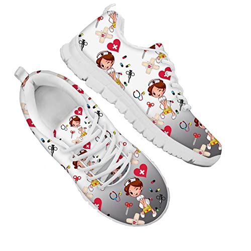 Dolyues Weiß Schwarz Farbverlauf Krankenschwester Print Gittergewebe Laufschuhe für trainieren gehen Athletic Fitnessstudio Leichte und atmungsaktive Schuhe von Dolyues