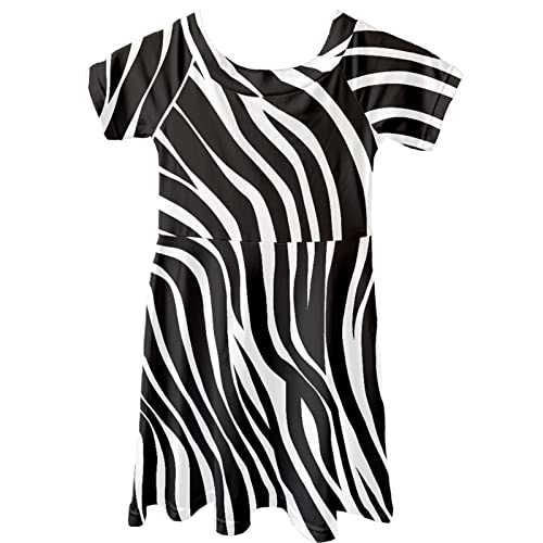 Dolyues Weiß Schwarz Zebra Stripe Print Mädchen Kurzarm Kleider Lässige Mode Sommer Rundhals Kleid Kinderkleidung von Dolyues