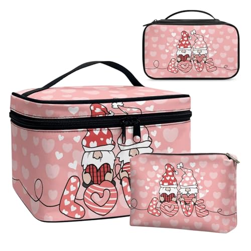 Dolyues Zwergenliebe 3 Stück Kosmetiktasche wasserdichte Make-up-Tasche Tragbare Schminktasche für Damen und Mädchen Valentinstag Bags (Rosa) von Dolyues