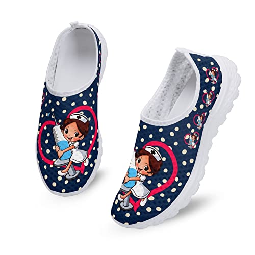 Dolyues niedliche marineblaue Cartoon-Krankenschwester-Muster-Frauen schlüpfen auf Turnschuhen, lässige, leichte, atmungsaktive Wanderschuhe Dolyues niedliche marineblaue Cartoon-Krankenschwester-Muster-Frauen schlüpfen auf Turnschuhen, lässige, leichte, atmungsaktive Wanderschuhe von Dolyues
