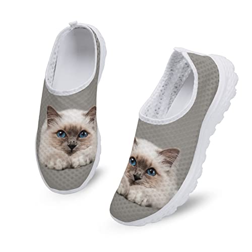 Dolyues süße weiße Katze/Kätzchen Print Damen Trainer Slip On Wanderschuhe Leichte, atmungsaktive, sportliche Mesh Turnschuhe von Dolyues