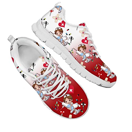 Farbverlauf Rot und Weiß Cartoon Krankenschwester Muster Frauen Mesh Laufschuhe,LässigeNiedriges Oberteil Draussen Fitnessstudio Joggingschuhe Farbverlauf Rot und Weiß Cartoon Krankenschwester Muster Frauen Mesh Laufschuhe,LässigeNiedriges Oberteil Draussen Fitnessstudio Joggingschuhe von Dolyues