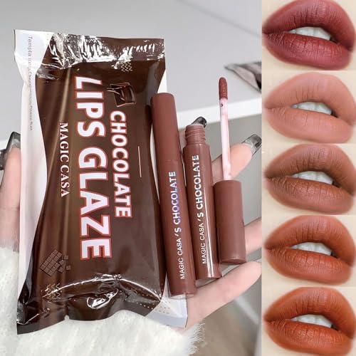Domality 5-teiliges Mattes Flüssiges Lippenstift-Set für Mädchen und Frauen, Wasserdichtes Lipgloss-Set, Langlebige Antihaft-Tasse Nude & Braun Getöntes und Dunkelrotes Lippenflecken-Kit von Domality