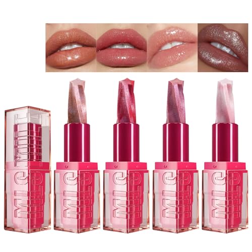 Domality 4Pcs Sparkling Lipstick Lip Gloss, Feuchtigkeitsspendender Glänzender Lippenstift Mit Perlmuttschimmerndem Finish, Diamond Shiny High Impact Lipcolor für Frauen Mädchen von Domality