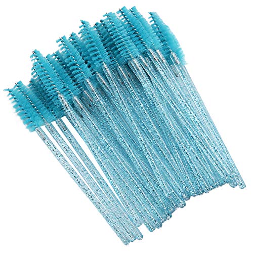Domary 50 Stück Nylon-Make-up-Pinsel, Mascara-Stäbe, Wimpern, Augenbrauen, Tragbare Einwegbürste (Hellblau) von Domary