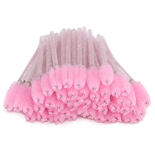 Domary 50 Stück Nylon-Make-up-Pinsel, Mascara-Stäbe, Wimpern, Augenbrauen, Tragbare Einwegbürste (Rosa) von Domary
