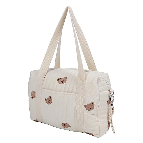 Domary Multifunktionale Aufbewahrungstasche für Kinderwagen, mit Reißverschluss, Stickerei, Wiederverwendbare Handtasche, Wickeltasche für Mütter und Babys (Bärentasche) von Domary