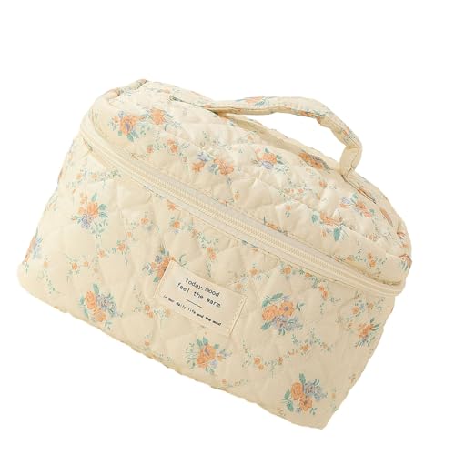 Tragbare Make-up-Tasche mit Blumenmuster, praktische Reise-Make-up-Tasche, Comestic Organizer für Studenten und Profis, kompakte und platzsparende Tasche, e von Domasvmd