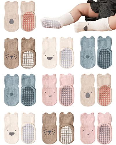 Domee 10 Paar Baby Socken ABS Anti Rutsch Kleinkinder Stoppersocken Baumwolle Tier 3-12 Monate (Herstellergröße S) von Domee