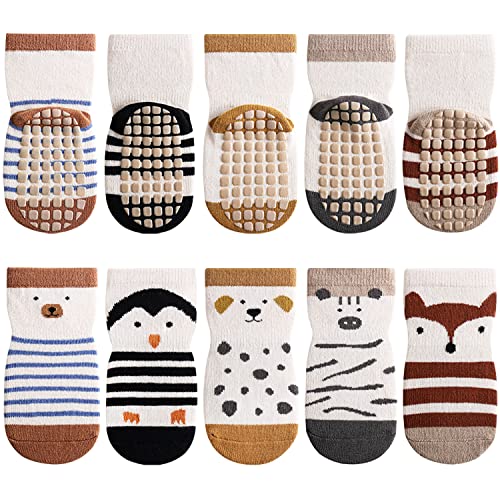 Domee Baby Stoppersocken Rutschsocken Anti-Rutsch ABS Baumwolle 5er-Pack Cartoon-Tiere 1-3 Jahre (Herstellergröße M) von Domee