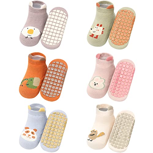 Domee Baby Stoppersocken Anti-Rutsch Rutschsocken ABS Baumwolle 6er-Pack Bunte Süße Tiere 3-5 Jahre (Herstellergröße L) von Domee