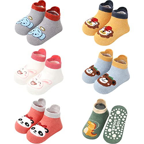 Domee Baby Stoppersocken Anti-Rutsch Rutschsocken ABS Baumwolle 6er-Pack Bunte Tiere 1-3 Jahre (Herstellergröße M) von Domee