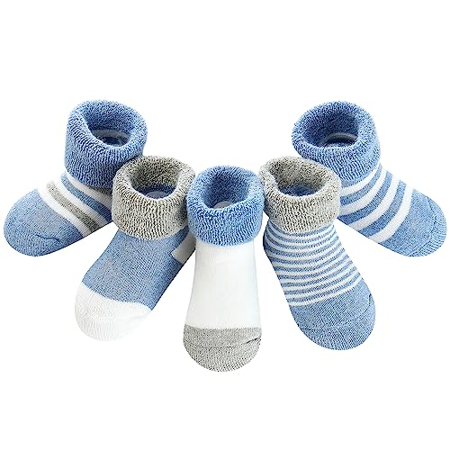 Domee Baby Socken Winter Frottee Warm Dicke Thermosocken Baumwolle 5er-Pack Weiß & Blau 0-6 Monate (Hersteller S) von Domee